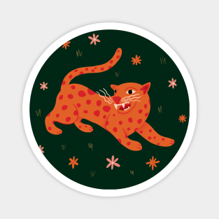 Tiny Orange Cheetah cat in Flower Field illustration Magnet